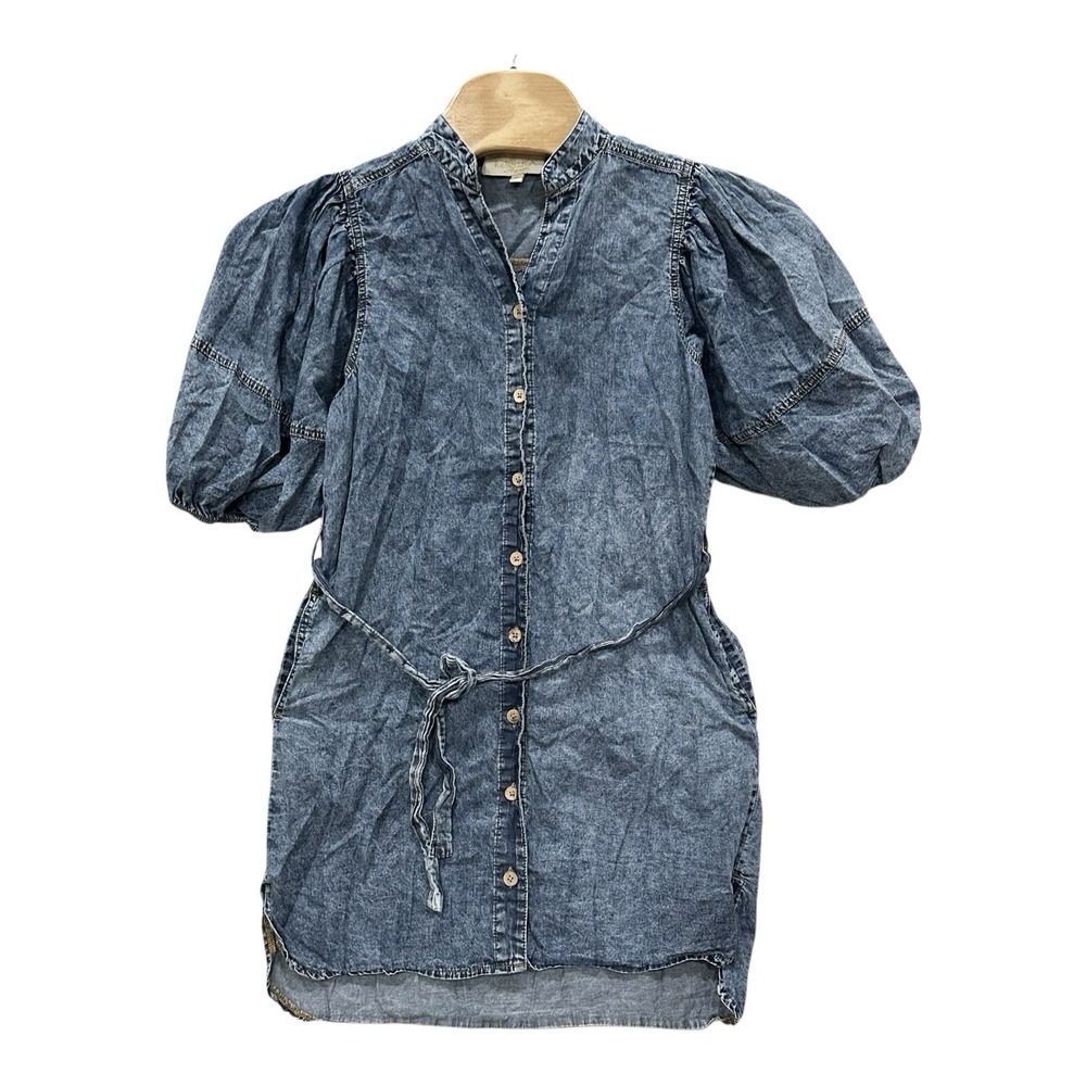 Free People Rebellion Again Dress Womens XL Blue Acid Wash Shirt Dress Button Up